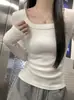 Camiseta de Manga Larga Cuadrada de Color Sólido con Costillas de Seda de Hielo Cangrejo Wubi, Nueva Capa Interior de Otoño para Mujer, Top Ajustado