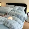 Set de Felpa de Conejo de Cuatro Piezas Funda Nórdica de Terciopelo de Leche Sábana de Cama Engrosada de Terciopelo de Coral para Invierno Funda Nórdica Set de Tres Piezas para Dormitorio Estilo Sábana Ajustable
