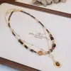 Collar apilado de cuentas de piedra Ojo de Tigre Natural para Mujer Cadena de Suéter Otoño e Invierno Cadena de Cristal Nueva Cadena Popular