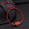 Pulseira de Cinábrio Natural com os Oito Deuses Guardiões do Zodíaco, Pulseira do Ano de Nascimento, Estilo Casal, Fio Vermelho