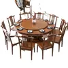 Nueva Mesa Redonda de Comedor y Sillas de Madera Maciza Estilo Chino, Mesa Redonda para Uso Doméstico, Mesa Redonda con Plato Giratorio, Mesa Redonda Grande con Placa de Inducción para Restaurante
