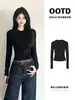 Chaqueta con Cuello de Piel Negro para Mujer Otoño Atuendo Retro Americano Petite Adelgazante Capa Base Sudadera Jimo Conjunto de Dos Piezas