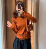Suéter Tricot Azul Versailles Gola Redonda Manga Longa Suave para Mulheres, Top Base Ajustado para Mulheres Baixas no Início do Outono