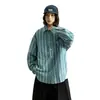 Camisa retro japonesa a rayas azules para hombre y mujer, manga larga de primavera, holgada, simple, estilo universitario, camisa casual para hombre y mujer