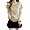 Camiseta Irregular de Manga Curta para Mulheres 2026, Novo Design de Verão, Suave e Elegante, Suéter Emagrecedor, Blusa Rejuvenescedora