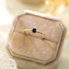 Anel em Prata de Lei S925 Banhado a Ouro 18K Inlaid com Tanzanita/Pedra da Areia Azul para Mulheres, Anel de Luxo Leve Exquisito de Nicho de Alta Qualidade