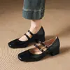 Sapatos Mary Jane de Novo Estilo com Tiras Duplas, Bico Quadrado, Boca Rasa, Sapatos de Primavera e Outono de Solado Único, Salto Bloco, Sapatos Profissionais Femininos, Tamanhos 32-43