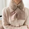 Cachecol feminino inverno estilo japonês simples cor sólida cruzado pele de coelho pelúcia cachecol quente imitação de pelo de coelho preguiçoso cachecol quente espessado