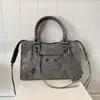 Bolso Biker con Remaches París, Bolso de Chica de Moda, Bolso de Mano Vintage de Alta Gama Francés, Bolso Almohada, Bolso Cruzado de Hombro
