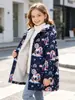Abrigo de longitud media con capucha para niñas, estampado de unicornios de ensueño a cuadros, color liso, estampado completo, forro polar arcoíris, engrosado para otoño e invierno