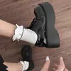 Sapatos femininos populares de couro com plataforma e bico largo, novidade outono 2026 estilo japonês retrô britânico para aumentar a altura, sapatos JK únicos