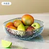 Plato de Frutas Transparente Ins Lujo Ligero Borde Phnom Patrón Martillado Patrón de Mampostería PET Resistente a Caídas Gran Capacidad Plato de Dulces Hogar Sala de Estar