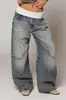 Comércio Exterior Transfronteiriço Nova Moda Feminina Europeia e Americana Jeans Desgastado Lavagem Macaco Rasgado Solto Perna Reta Calça Longa Street Retro