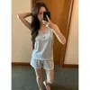 Pijama de Tirantes de Color Sólido Estilo Casual Perezoso de Talla Grande para Mujer, Nuevo Estilo Primavera y Verano, Set de Dos Piezas para el Hogar Cómodo y Amigable con la Piel