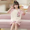 Pijama Infantil Conjunto de Roupa de Casa Pijama Infantil Meninas Manga Curta Shorts Conjunto de Duas Peças Verão Desenho Animado Algodão Puro Fino