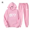 Esenciales Niebla Marca de Moda Calle Alta Holgado Conjunto de Sudadera con Forro Polar Estampado de Letras 1977 Sudadera con Capucha Unisex F