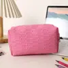 Bolsa de Higiene Pessoal Portátil de Aparência Sofisticada, Bolsa de Maquiagem de Mão, Armazenamento de Viagem, Bolsa de Maquiagem de PU Impermeável de Grande Capacidade, Textura de Bambu