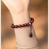 Pulsera de sándalo rojo sangre natural para mujer, estilo étnico retro, pulsera de rosario con cuentas de Buda de madera, mango de placa para tocar, pulsera de anillo único