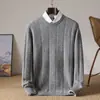 Suéter de cachemira tejido para otoño e invierno, jersey grueso, corte holgado, auténtico de negocios para hombre con cuello redondo, nuevo color liso de lana