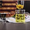 Taza de Té de Vidrio de Borosilicato Alto con Separación de Agua y Tapa, Oficina, Bambú, Juego de Tres Piezas, Hogar, Transparente, Taza para Té de Flores