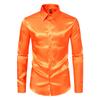 Camisa de Club Nocturno de Satén para Hombre 2025 Exportación Amazon Manga Larga Talla Europea Transfronteriza Brillante Casual Color Puro Camisa para Hombre