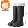 Botas de lluvia impermeables, antideslizantes y resistentes al desgaste para mujer con puños elásticos, cañas extra altas, diseño de moda, adecuadas para adultos y con una nueva suela de goma forrada de felpa para uso en la cocina