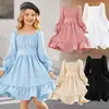 Vestido Largo de Manga Larga con Volantes de Cuello Cuadrado Acampanado Estilo Europeo y Americano Primavera y Verano, Ropa Infantil de Manga Larga Más Vendida en Amazon