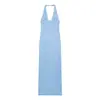 Vestido Largo Ajustado Sexy de Encaje con Cuello Halter de Color Sólido, Nuevo Estilo Europeo y Americano, Comercio Exterior Transfronterizo Primavera/Verano