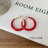 Pendientes Retro Estilo Hong Kong con Goteo de Aceite Círculo Rojo Grueso para Mujer con Pasadores de Plata, Nuevo Estilo Otoño e Invierno, Pendientes Simples Elegantes Festivos