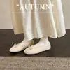 Sensación Suave Moño Moda Femenina 2026 Otoño/Invierno Nuevos Zapatos Individuales de Piel Planos Redondos de Punta Tacón Plano Slip-on de Piel
