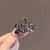 Pinza Pequeña de Tiburón con Flor de Pedrería de Lujo para Cabello Fino, Pinza para Cola de Caballo Baja en la Parte Posterior de la Cabeza, Pinza para Media Recogida