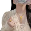 Collar con Borla de Lazo de Princesa Escape Lujo Ligero Elegante Nuevo Estilo Chino Cadena Dorada para Clavícula Anillo de Dedo Regalo para Novia