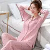Pijama de Algodón Puro para Madre de Mediana Edad para Mujer, Manga Larga para Primavera y Otoño, Talla Grande, Traje Cárdigan para Mujer, Ropa para el Hogar para Personas de Mediana Edad y Mayores en Verano