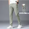 Pantalones Casuales de Seda Helada Estilo Coreano Juveniles Versátiles de Color Sólido con Cintura Elástica, Marca de Moda, Corte Delgado, Transpirables, Elásticos