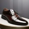 Sapatos de Couro Masculino Transfronteiriços 2024 Novos Jovens Bico Apontado Face Brilhante Sapatos Sociais de Negócios Cadarço Trabalho Sapatos Masculinos