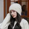 Gorro de Punto de Piel de Conejo con Protección para las Orejas, Cálido Gorro de Lana para Mujer, Nuevo Turbante de Otoño e Invierno, Gorro Esponjoso y Versátil para el Invierno