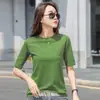 Camiseta de Mujer de Manga Media de Cinco Puntos 2024 Estilo Coreano Color Sólido Camiseta Básica para Mujer Tops Camiseta Casual para Mujer Venta al por Mayor
