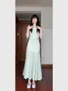 Vestido de Malla Patchwork Verde Estilo Francés de Moda para Mujer, Nuevo Modelo de Verano, Estilo Vacaciones en la Costa, Fresco y Rejuvenecedor, Vestido Bodycon