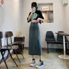 Falda de Mezclilla Vintage Dividida para Mujer de Longitud Media de Una Pieza Estilo Americano INS Nueva de Cintura Alta Ajustada Línea A Falda de Cadera