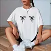 Moda de Verano Europea y Americana para Mujer Decoración de Lazo de Encaje Holgado Casual Versátil Cómodo Camiseta de Manga Corta con Cuello Redondo