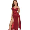 Comércio Exterior Transfronteiriço Europa e América Roupa de Dormir Sexy Lingerie Sexy Feminina Puro Desejo Tentação Vestido Longo Sexy com Fenda Transparente