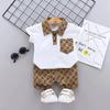 Polo Informal de Manga Corta Estilo Coreano para Niños, Conjunto de Dos Piezas con Cuello Camisero de Manga Corta + Pantalones Cortos para Niños, Ropa para Niños Venta al por Mayor Transfronteriza