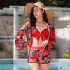 Maiô Feminino Novo Biquíni Dividido Ângulo Reto Manga Longa Camisa Externa Slim Sexy