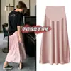 Falda para Mujeres Embarazadas 2025 Verano Primavera y Otoño Soporte de Vientre Satén de Acetato Falda Larga con Abertura Falda Midi de Línea A para Mujer Ropa Exterior Falda Larga
