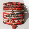 Pulsera de Rugby Transfronteriza Europea y Americana de Gran Venta Accesorios de Aleación con Goteo de Aceite Corazón de Cristal Estrella de Cinco Puntas Pulsera Elástica de Amistad