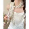 Bufanda de Seda con Lunares de Encaje y Perlas Coreana para Mujer, Estilo Primavera y Verano, Sensación de Lujo, Cinturón Multifuncional, Diadema, Accesorios para Bufandas