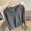 Cardigã de malha fina para primavera e outono, estilo coreano, gola redonda, soltinho, jaqueta suéter curta, top