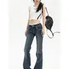 Jeans acampanados de tiro bajo estilo americano para mujer, nuevo modelo de primavera y otoño, pantalones de campana ajustados de talla grande hasta el suelo