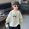 Camiseta de Manga Larga Dos en Uno Moda Otoño para Niños, Camiseta Base de Patchwork de Dibujos Animados para Principios de Otoño, Top Delgado