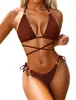[Pedido Mínimo de 300 Piezas] Bikini Sexy de Escote Profundo 2026 Nuevo Estilo Bikini de Triángulo de Cintura Baja con Lazos Traje de Baño de Dos Piezas